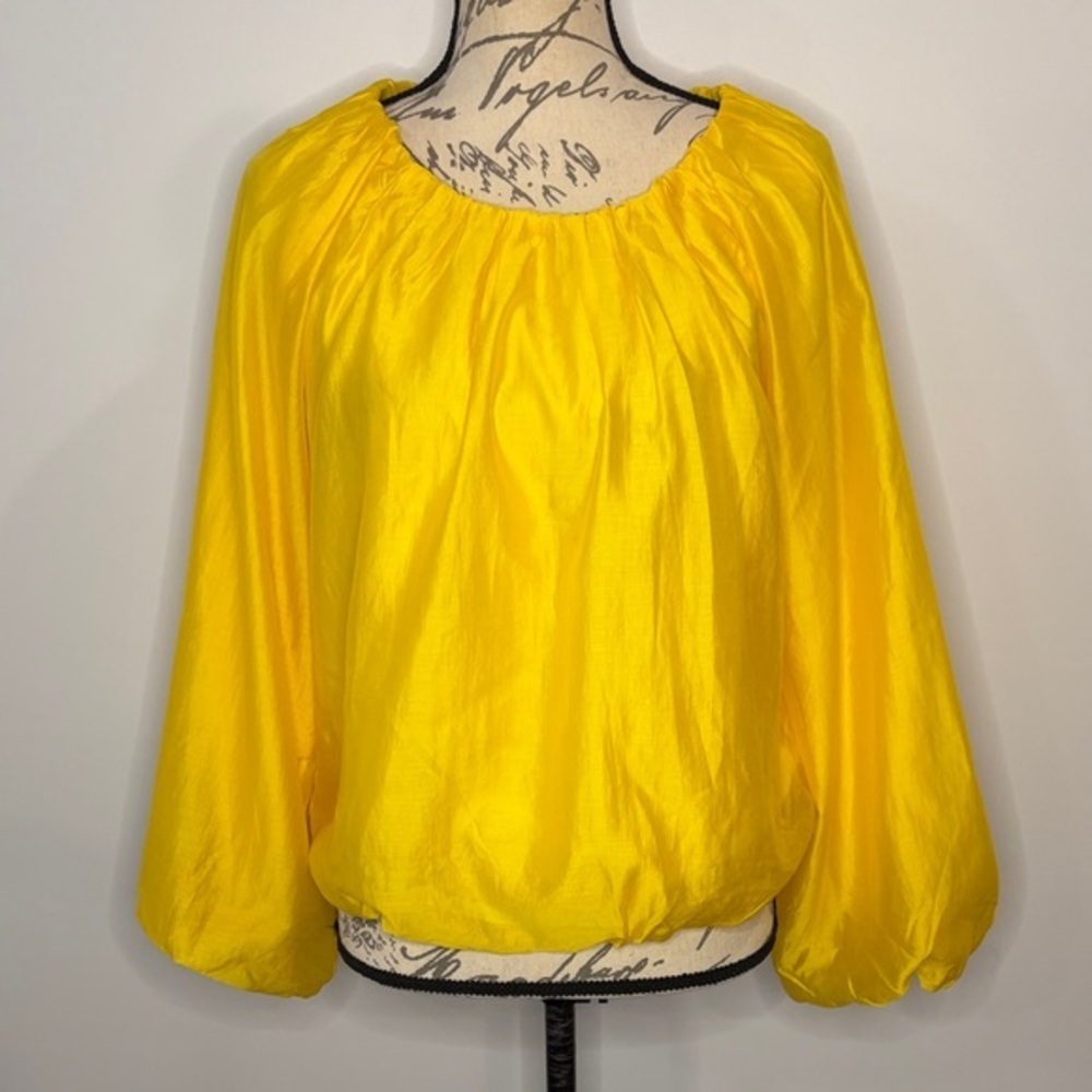 Banana Republic shirred puff sleeve bubble hem blouse top with subtle sheen S